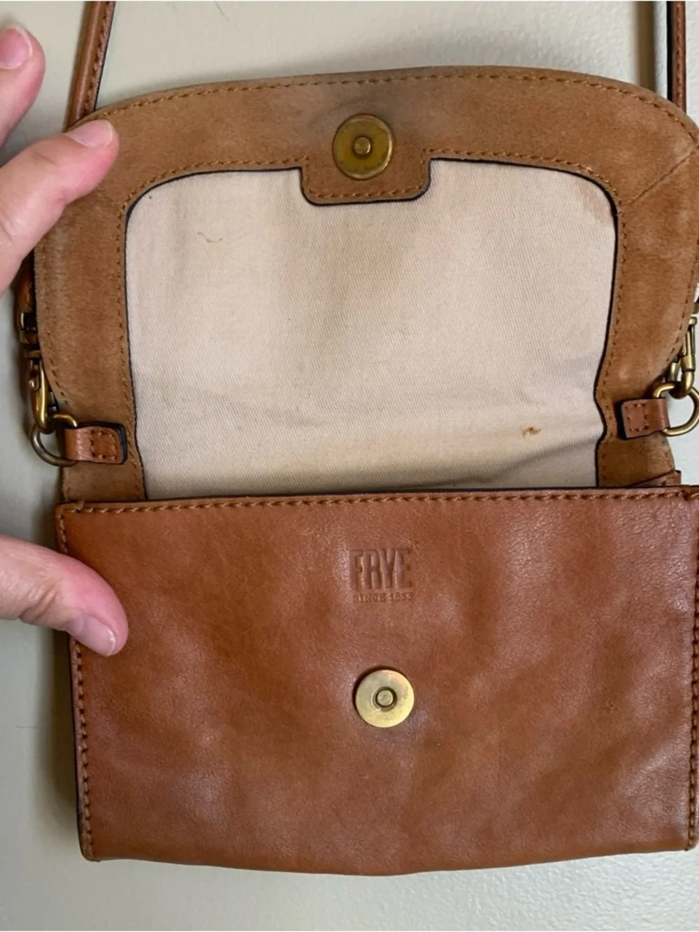 frye crossbody purse handbag leather Tan Mini - Picture 6 of 11